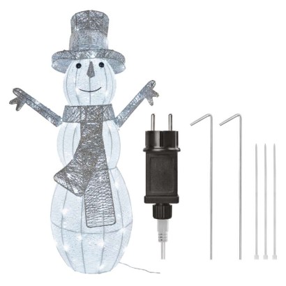 LED Weihnachts-Schneemann Rattan, 82 cm, Außen und Innen, Kaltweiß, Timer