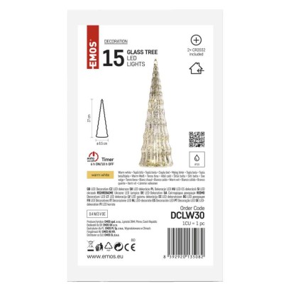LED-Weihnachtsbaum aus Glas, 27 cm, 2x CR2032, Innen, warmweiss, Timer