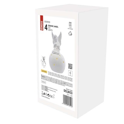 LED keramický anděl, 29 cm, 2x AA, vnitřní, teplá bílá