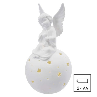 LED keramický anděl, 29 cm, 2x AA, vnitřní, teplá bílá