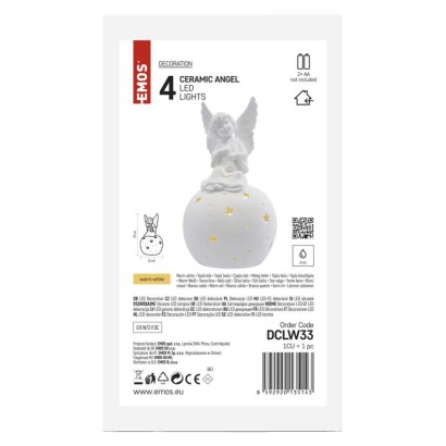 LED keramický anděl, 29 cm, 2x AA, vnitřní, teplá bílá