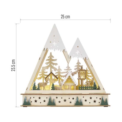 LED Weihnachtslandschaft aus Holz, 23,5 cm, 2x AA, Innen, warmweiss, Timer