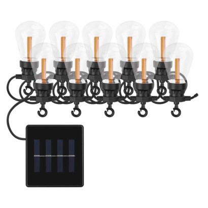 LED virtene ar saules paneli – 10x ballīšu spuldzes, 5m, lietošanai ārā un iekštelpās, vn.