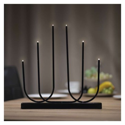 LED Leuchter Metall schwarz, 40 cm, 2x AA, Innen, warm-weiß