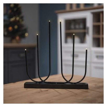 LED Leuchter Metall schwarz, 40 cm, 2x AA, Innen, warm-weiß