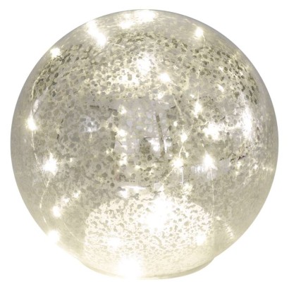 LED vánoční skleněná koule – zlatá, 15 cm, 3x AA, vnitřní, teplá bílá, časovač