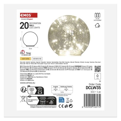 LED vánoční skleněná koule – zlatá, 15 cm, 3x AA, vnitřní, teplá bílá, časovač