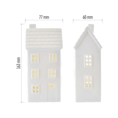 LED kerámia házikó, 16 cm, 1x CR2032, beltéri, meleg fehér, időzítő