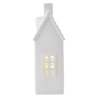 LED kerámia házikó, 18 cm, 1x CR2032, beltéri, meleg fehér, időzítő