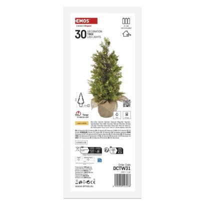 LED osvetljeno drevo, 50 cm, za zunanjo in notranjo uporabo, toplo bela, časovnik