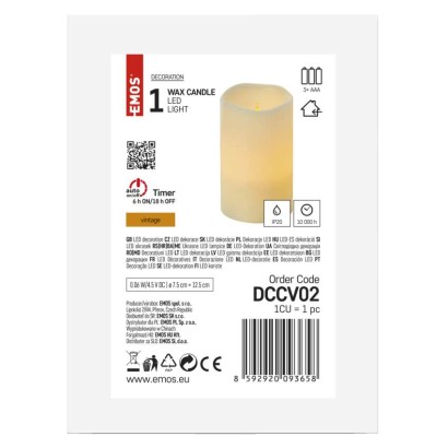 LED dekorace – vosková svíčka, 12,5 cm, 3x AAA, vnitřní, vintage, časovač