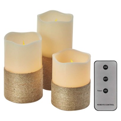 LED Dekoration – 3x Wachskerze mit Kordel, 3x 3x AAA, Innen, Vintage, Fernbedienung