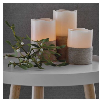 LED Dekoration – 3x Wachskerze mit Kordel, 3x 3x AAA, Innen, Vintage, Fernbedienung
