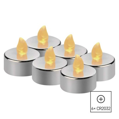 LED dekoráció – 6x teamécses, ezüst, 6x CR2032, beltéri, vintage