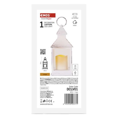 LED dekorace – lucerna antik bílá blikající, 3x AAA, vnitřní, vintage, časovač