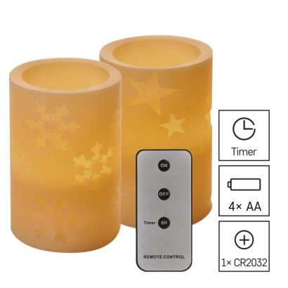 LED Dekoration – 2x Wachskerze, 12,5 cm, 2x AA, Fernbedienung, Timer