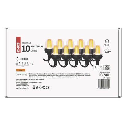 LED fényfüzér – 10x party égő, 4,5 m, kültérre és beltérre, vintage
