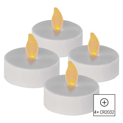LED dekorace – čajová svíčka maxi, bílá, CR2032, vnitřní, vintage, 4 ks