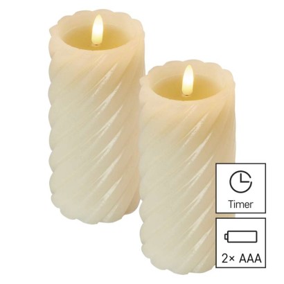 LED Dekoration – Wachskerze, 17 cm, 2x AAA, Innen, Warmweiß, 2 St., Timer