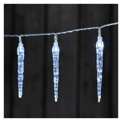 LED Weihnachtsgirlande – 10x Eiszapfen, 1,35 m, 2x AA, Innen, Kaltweiß, Timer