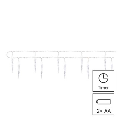 LED Weihnachtsgirlande – 10x Eiszapfen, 1,35 m, 2x AA, Innen, Kaltweiß, Timer