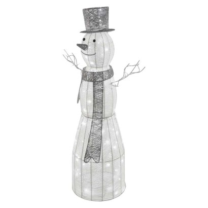 LED Weihnachts-Schneemann Rattan, 124 cm, Innen, Kaltweiß, Timer