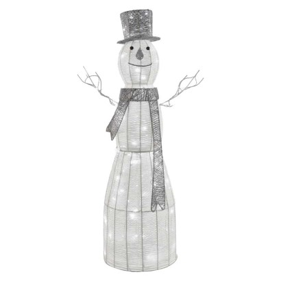 LED Weihnachts-Schneemann Rattan, 124 cm, Innen, Kaltweiß, Timer