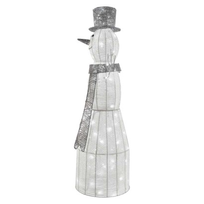 LED Weihnachts-Schneemann Rattan, 124 cm, Innen, Kaltweiß, Timer
