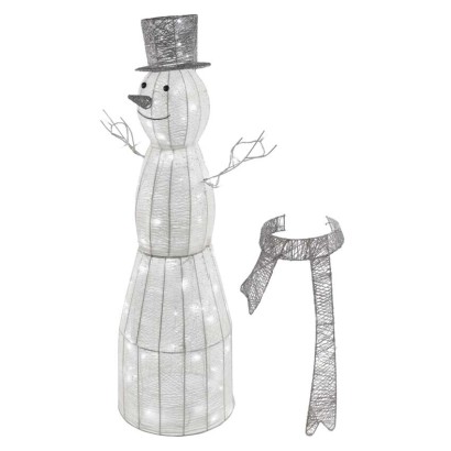 LED Weihnachts-Schneemann Rattan, 124 cm, Innen, Kaltweiß, Timer