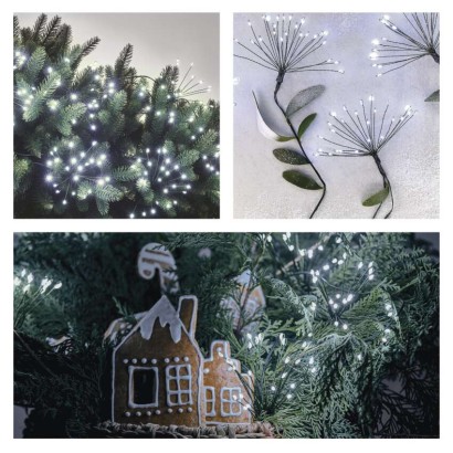 LED Lichterkette – leuchtende Büschel, nano, 8 m, Innen, Kaltweiß, Timer
