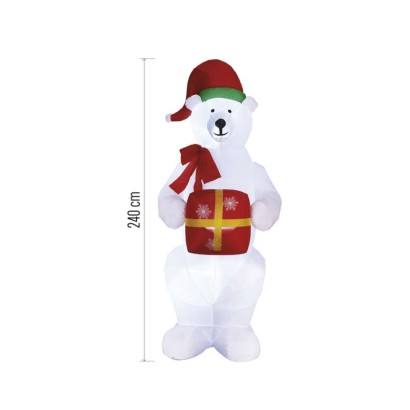 LED Eisbär mit Weihnachtsgeschenk, aufblasbar, 240 cm, Außen und Innen, Kaltweiß