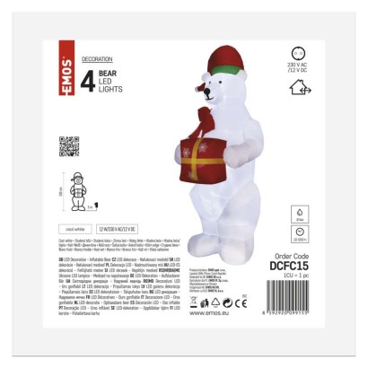 LED Eisbär mit Weihnachtsgeschenk, aufblasbar, 240 cm, Außen und Innen, Kaltweiß