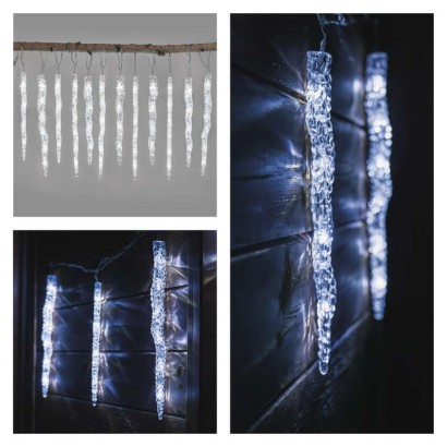 LED Weihnachtsgirlande – Eiszapfen, 12 Stk., 3,6 m, Außen und Innen, Kaltweiß