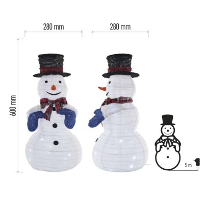 LED skládací sněhulák, 60 cm, venkovní i vnitřní, studená bílá