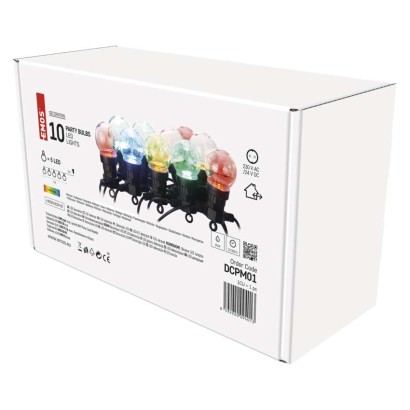 LED fényfüzér – 10x party égő, 5 m, kültéri és beltéri, többszínű