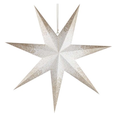 LED Papierstern zum Aufhängen mit goldenem Glitzer an den Rändern, weiß, 60 cm, Innen