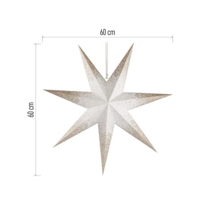 LED Papierstern zum Aufhängen mit goldenem Glitzer an den Rändern, weiß, 60 cm, Innen