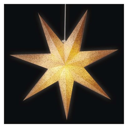 LED Papierstern zum Aufhängen mit goldenem Glitzer an den Rändern, weiß, 60 cm, Innen