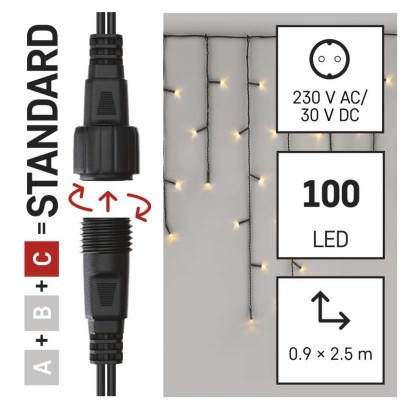 Standard LED spojovací vánoční řetěz – rampouchy, 2,5 m, venkovní, teplá bílá
