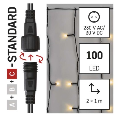 Standartinė LED jungiamoji girlianda – užuolaida, 1x2 m, lauko, šiltai balta
