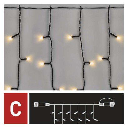 Standartinė LED jungiamoji girlianda – užuolaida, 1x2 m, lauko, šiltai balta