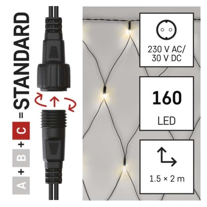 Standartinė LED jungiamoji girlianda – tinklinė, 1,5x2 m, lauko, šiltai balta