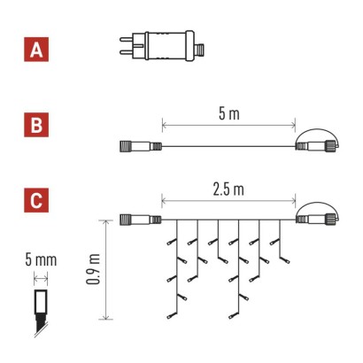 Základní sada pro spoj. řetězy Standard – rampouchy, 2,5 m, venkovní, teplá bílá, časovač