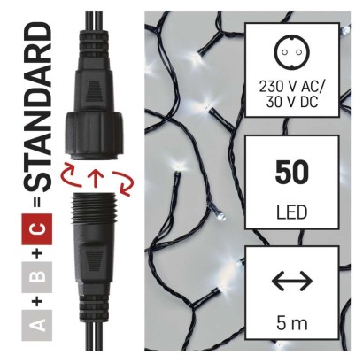 Standartinė LED jungiamoji girlianda, 5 m, lauko ir vidaus, šaltai balta