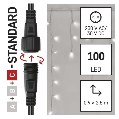 Standartinė LED jungiamoji girlianda, mirksinti – varvekliai, 2,5 m, lauko, šaltai balta