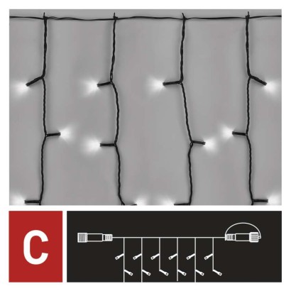 Standarta LED savienojošā virtene – aizkars, 1 x 2 m, lietošanai ārā, auksti balta