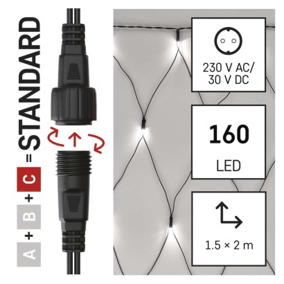 Standartinė LED jungiamoji girlianda – tinklinė, 1,5x2 m, lauko, šaltai balta