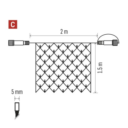 Standartinė LED jungiamoji girlianda – tinklinė, 1,5x2 m, lauko, šaltai balta