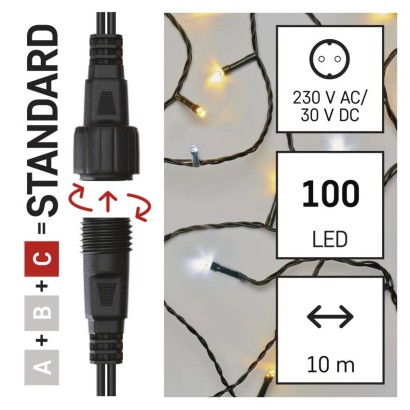 Standard LED Verbindungskette, 10 m, Außen, warm-weiß/Kaltweiß