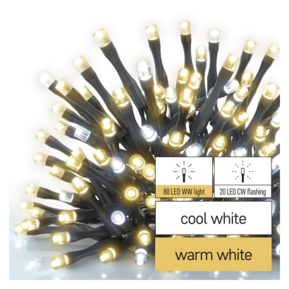 Standard LED sorolható karácsonyi füzér, villogó, 10 m, kültéri, meleg/hideg fehér